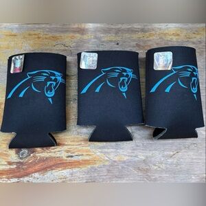 New Set of 3 NFL Carolina Panthers Black & Blue Can Coolers Koozies